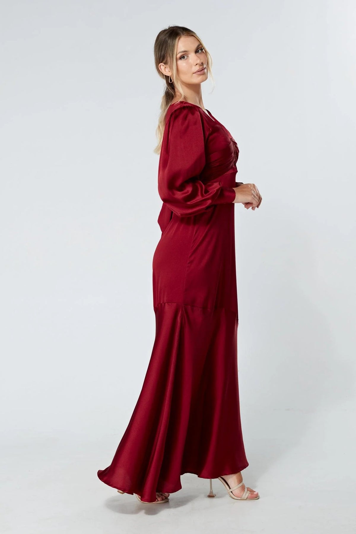 Naomi Deep Red Satin Maxi Dress