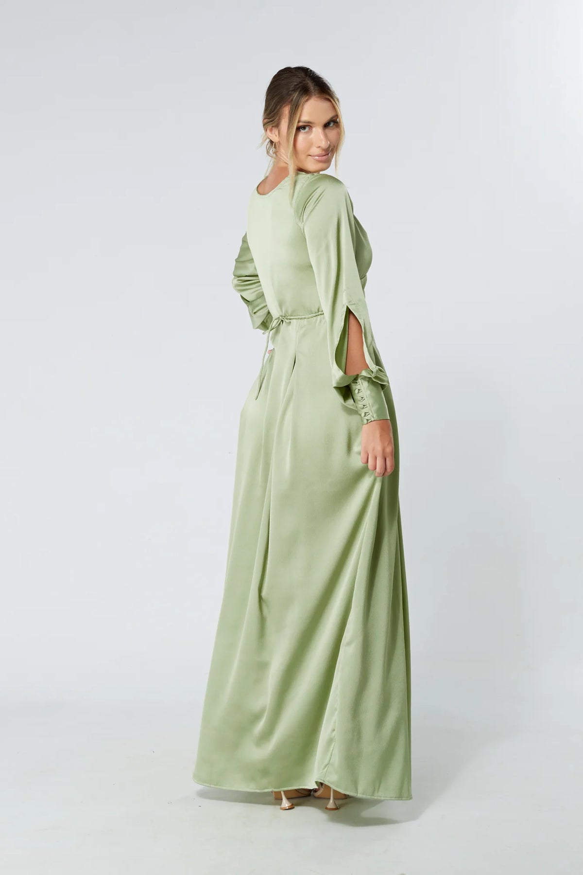 Delilah Olive Satin Maxi Dress