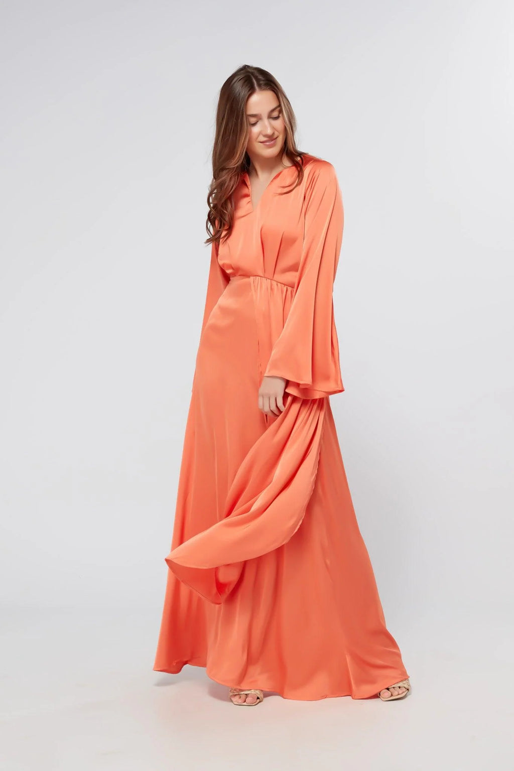 Ophelia Peachy Orange Luxury Satin Maxi