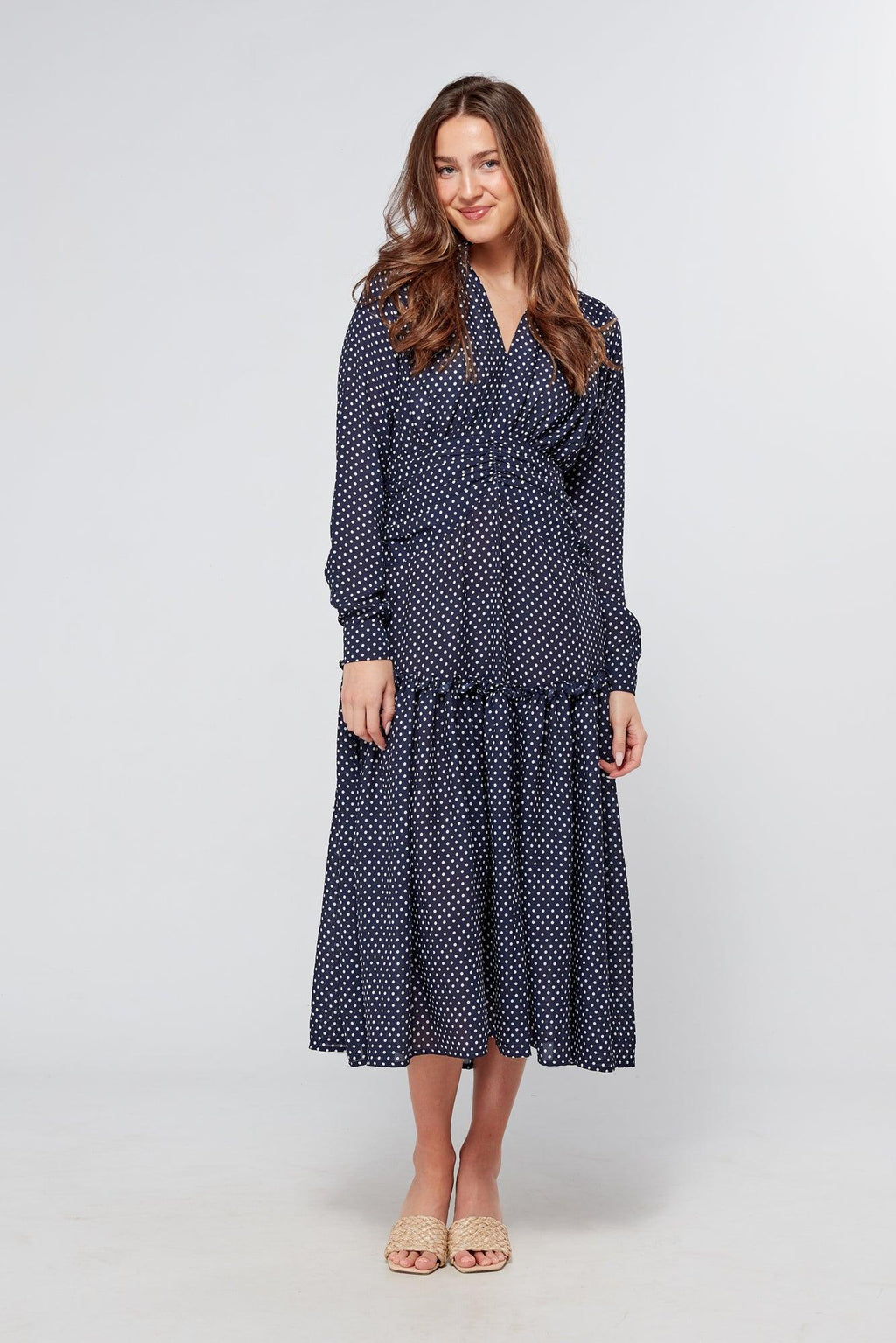 Nikita Navy Dotted Midi Dress