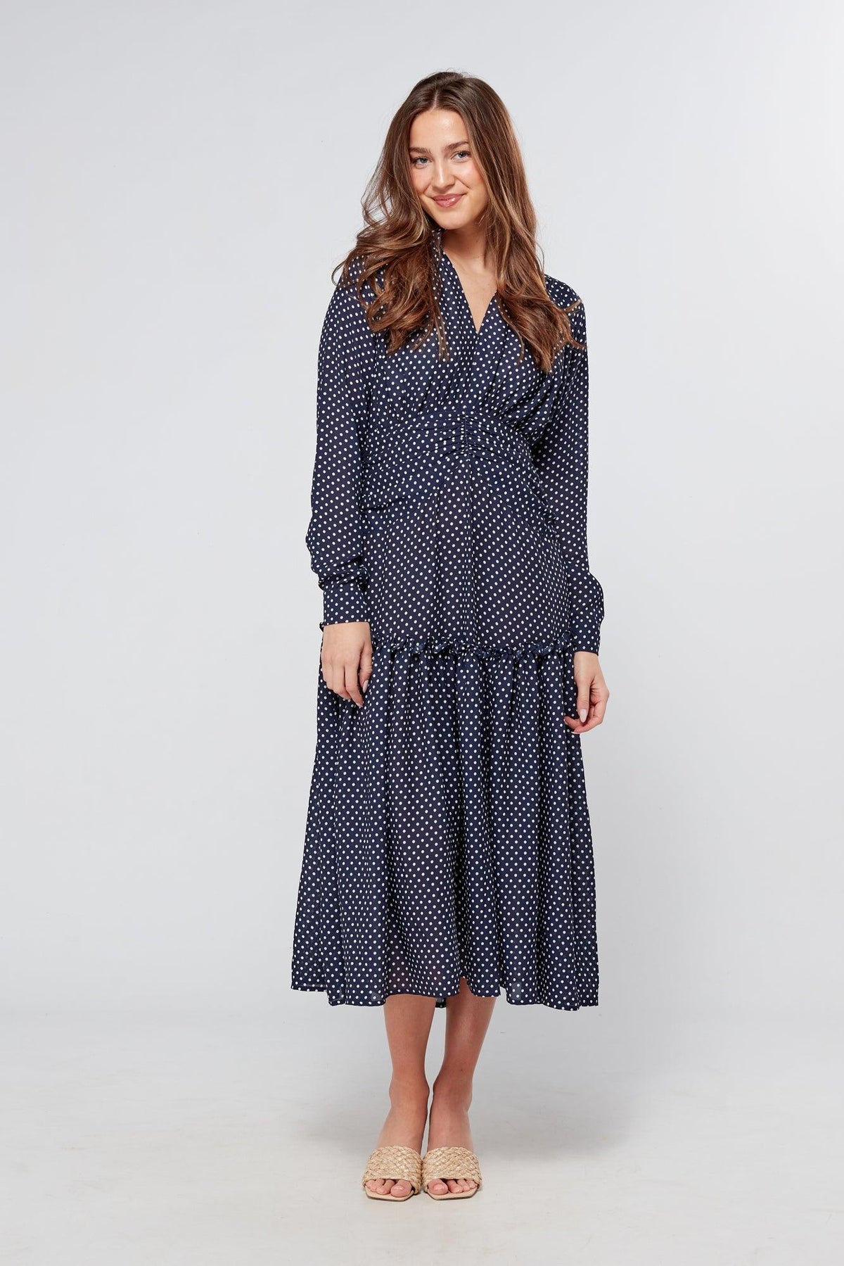 Nikita Navy Dotted Midi Dress