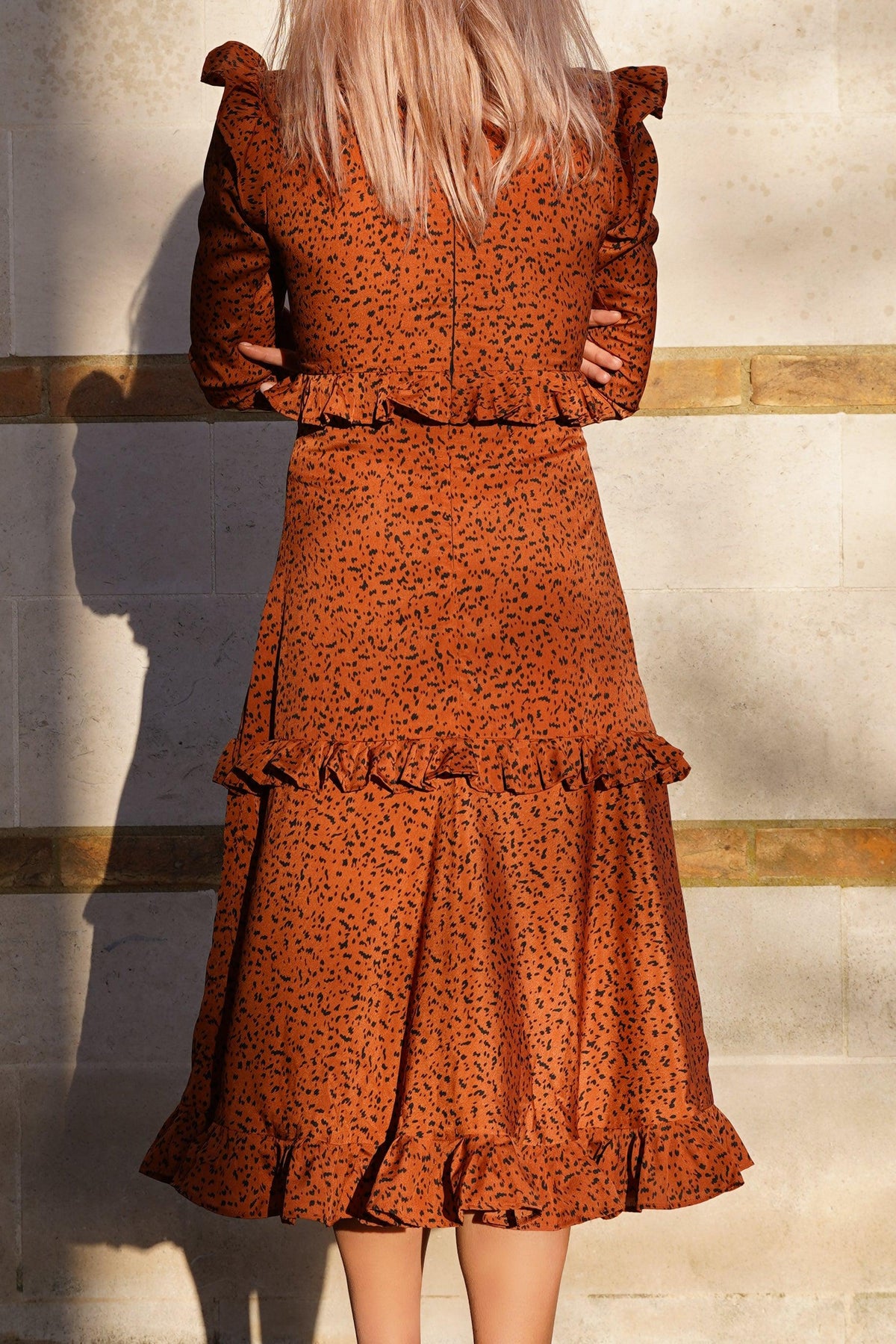 Mira Frilled Midi Dress With High Neck