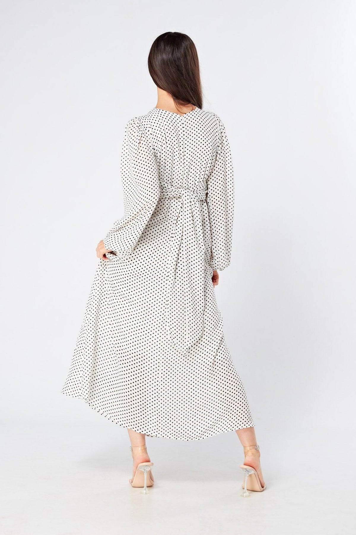Mollie Black And White Dotted Midi Dress