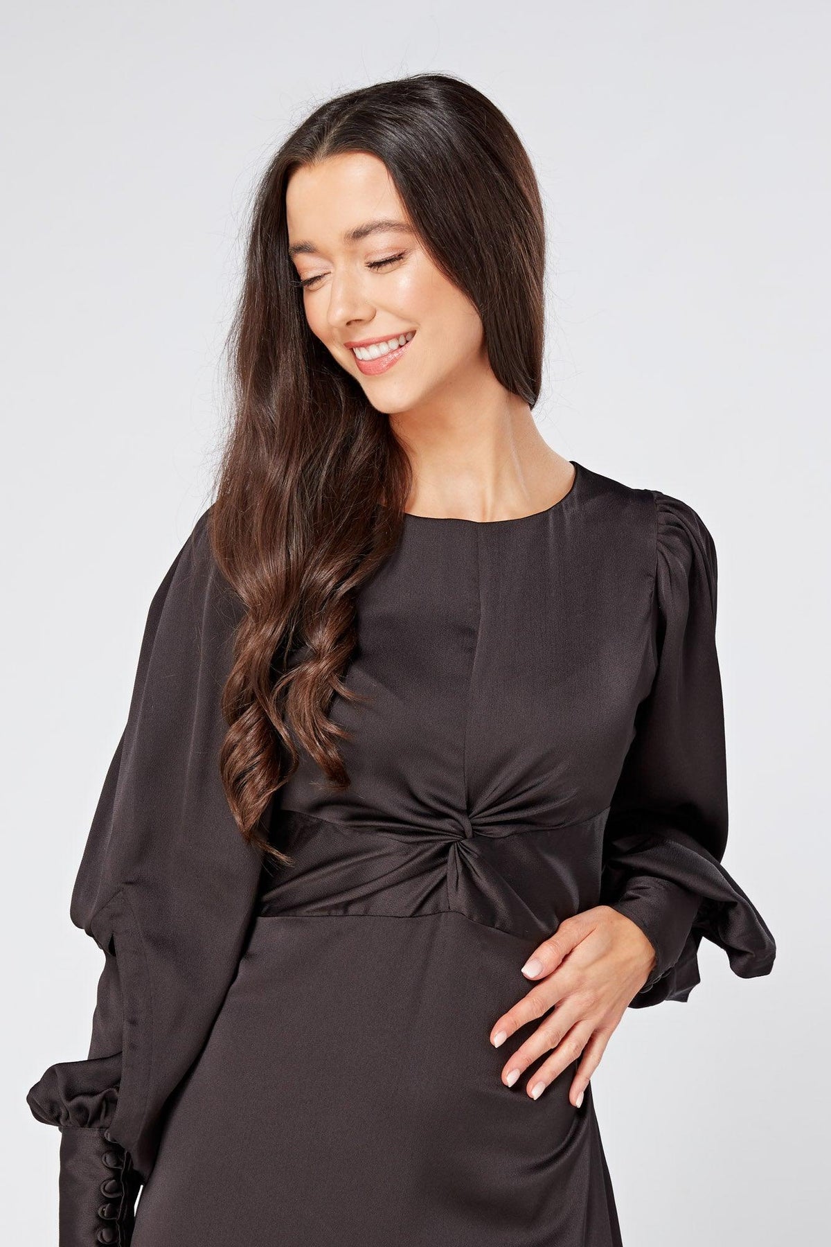 Lara Black Knotted Front Soft Crepe Maxi Dress