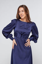 Romy Knotted Front Navy Crepe Maxi Dress