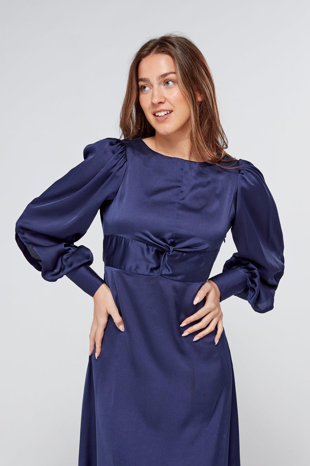 Romy Knotted Front Navy Crepe Maxi Dress
