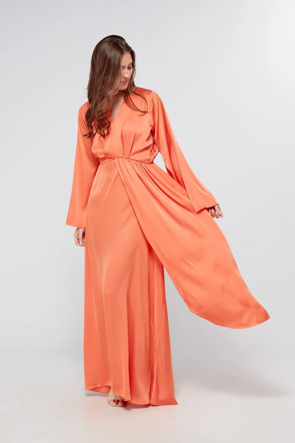 Ophelia Peachy Orange Luxury Satin Maxi
