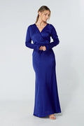 Alessandra Cobalt Blue Satin Crepe Maxi Dress