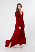 Ella Red Crepe Maxi Dress With Ruched Detail