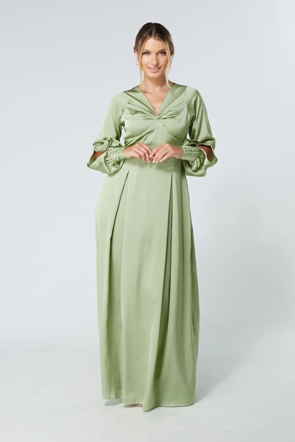 Delilah Olive Satin Maxi Dress