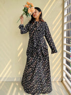Priscilla black floral maxi dress
