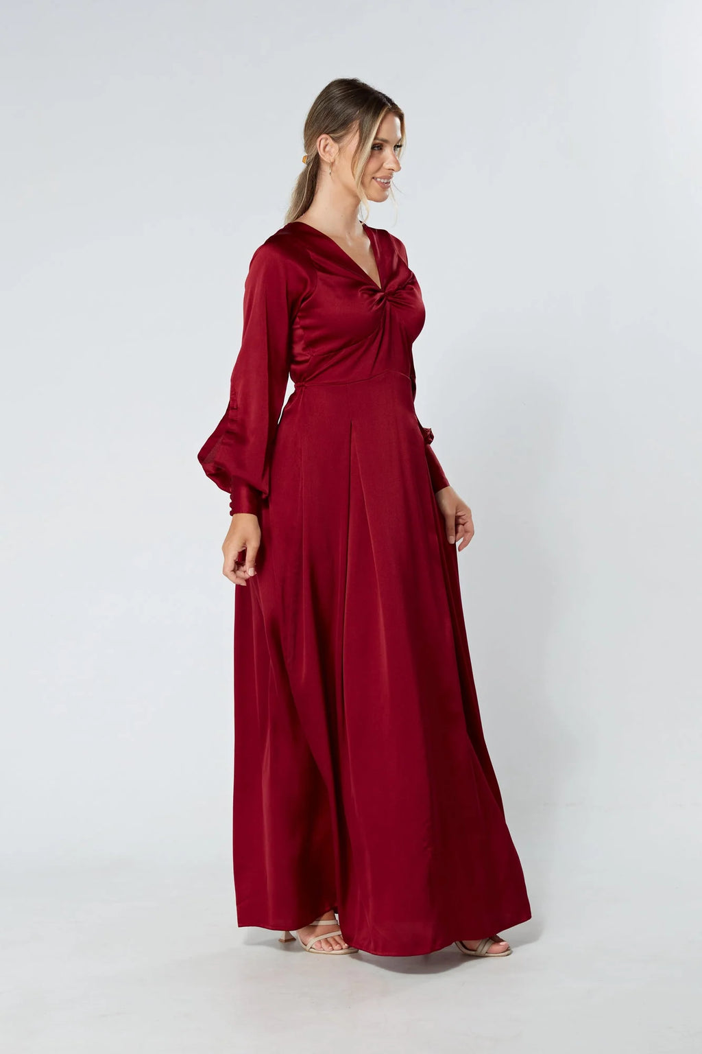 Delilah Deep Red Satin Maxi Dress