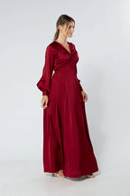Delilah Deep Red Satin Maxi Dress