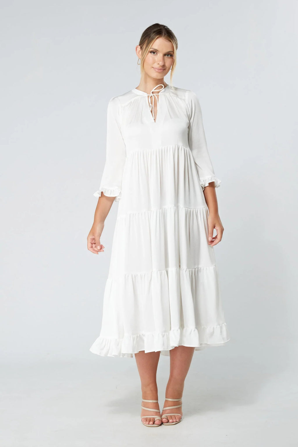 Gia White Tiered Maxi Dress