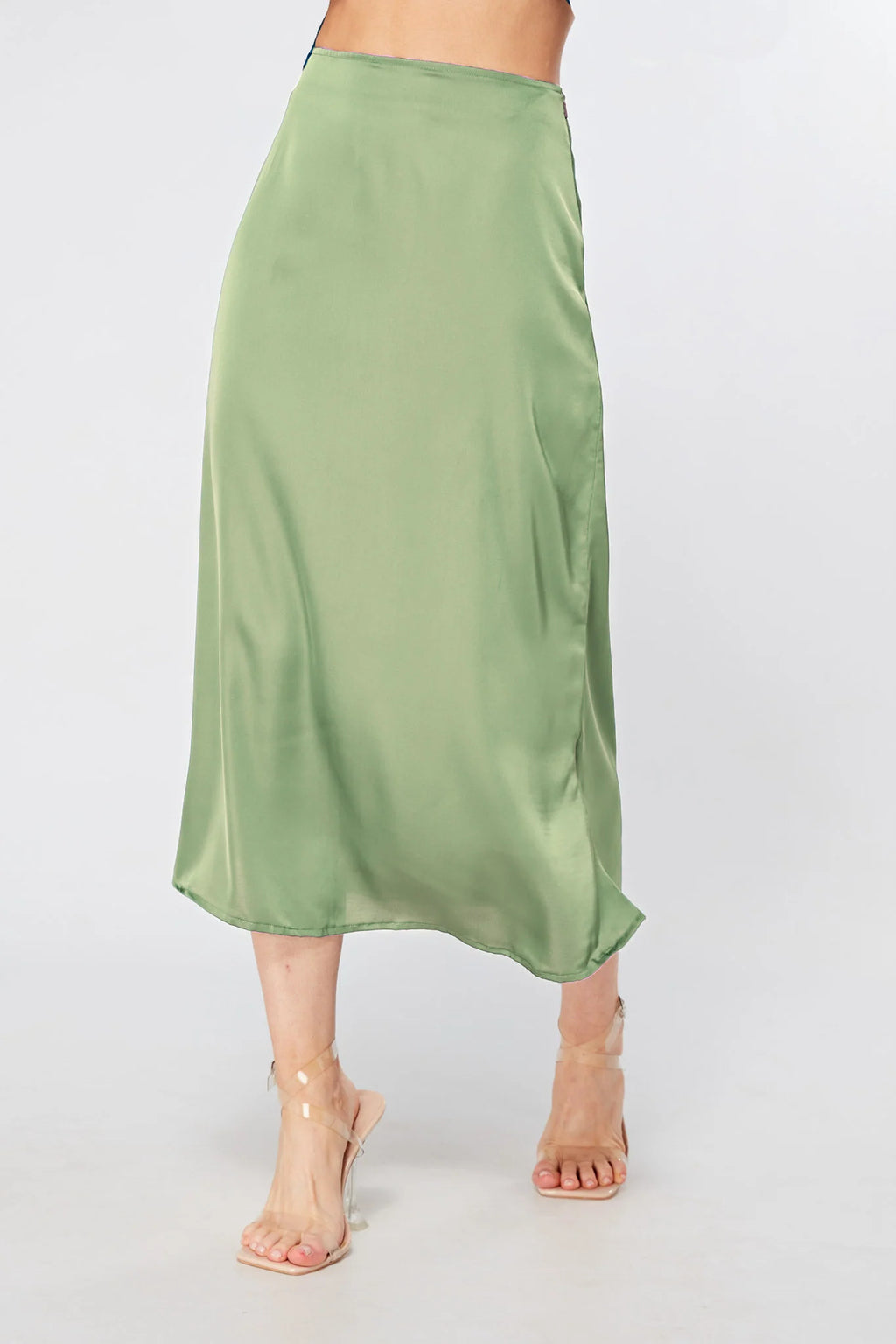 Elisa Olive Satin Midi Skirt