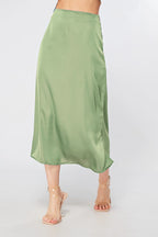 Elisa Olive Satin Midi Skirt