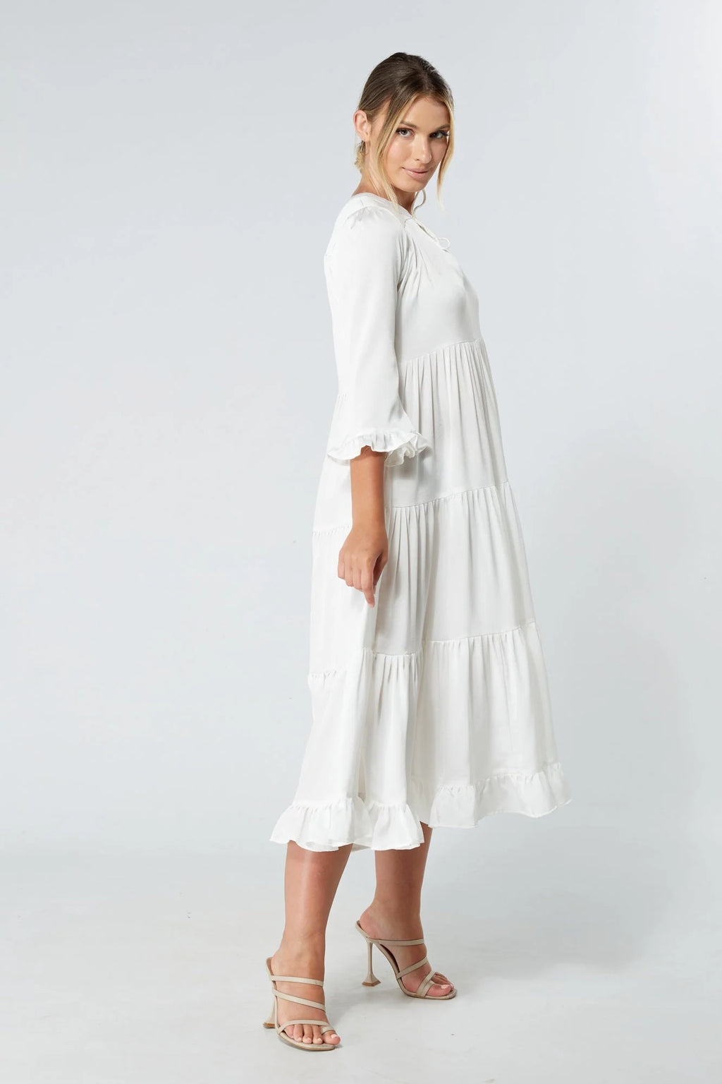 Gia White Tiered Maxi Dress