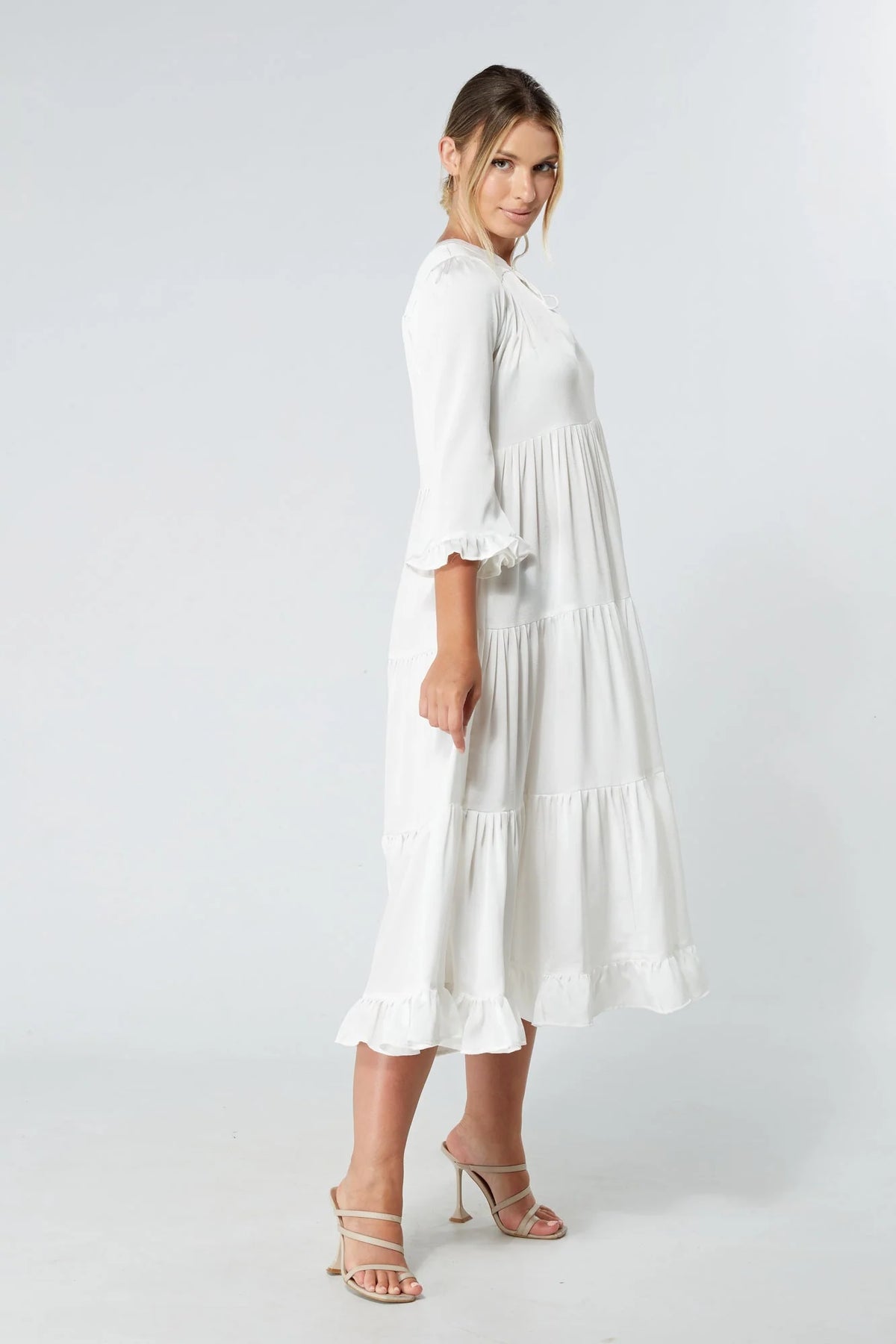 Gia White Tiered Maxi Dress