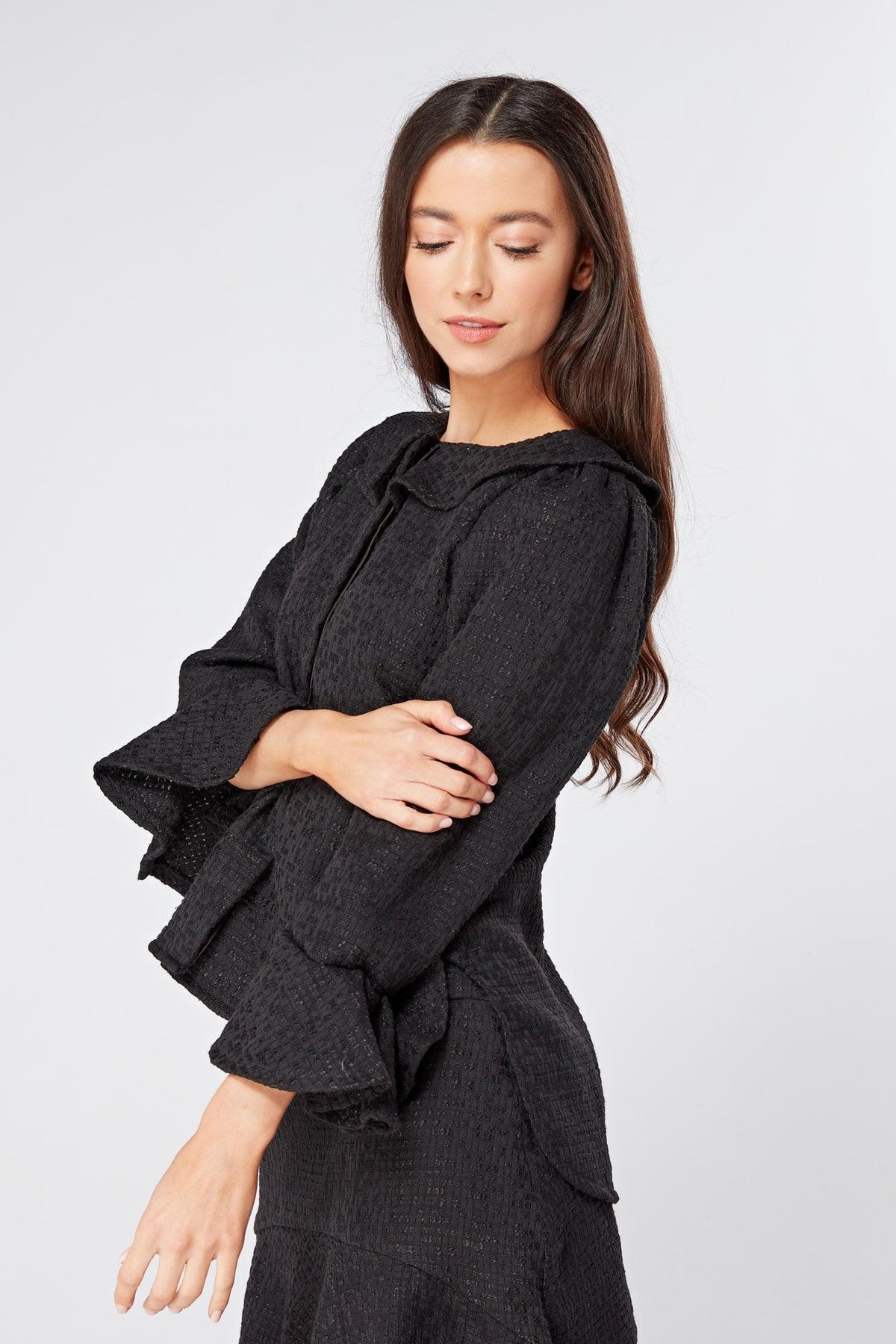 Arabella Black Top With Oversized Collar