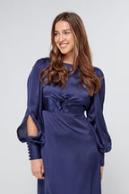 Romy Knotted Front Navy Crepe Maxi Dress