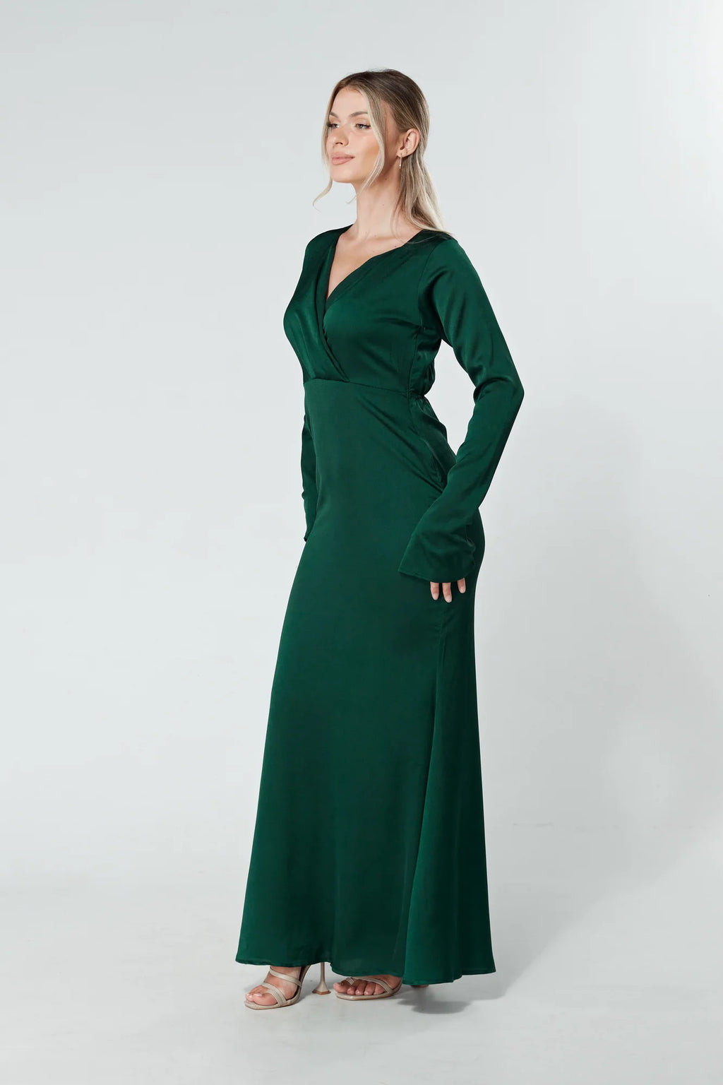 Alessandra Dark Green Satin Maxi Dress