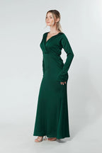 Alessandra Dark Green Satin Maxi Dress