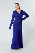 Alessandra Cobalt Blue Satin Crepe Maxi Dress