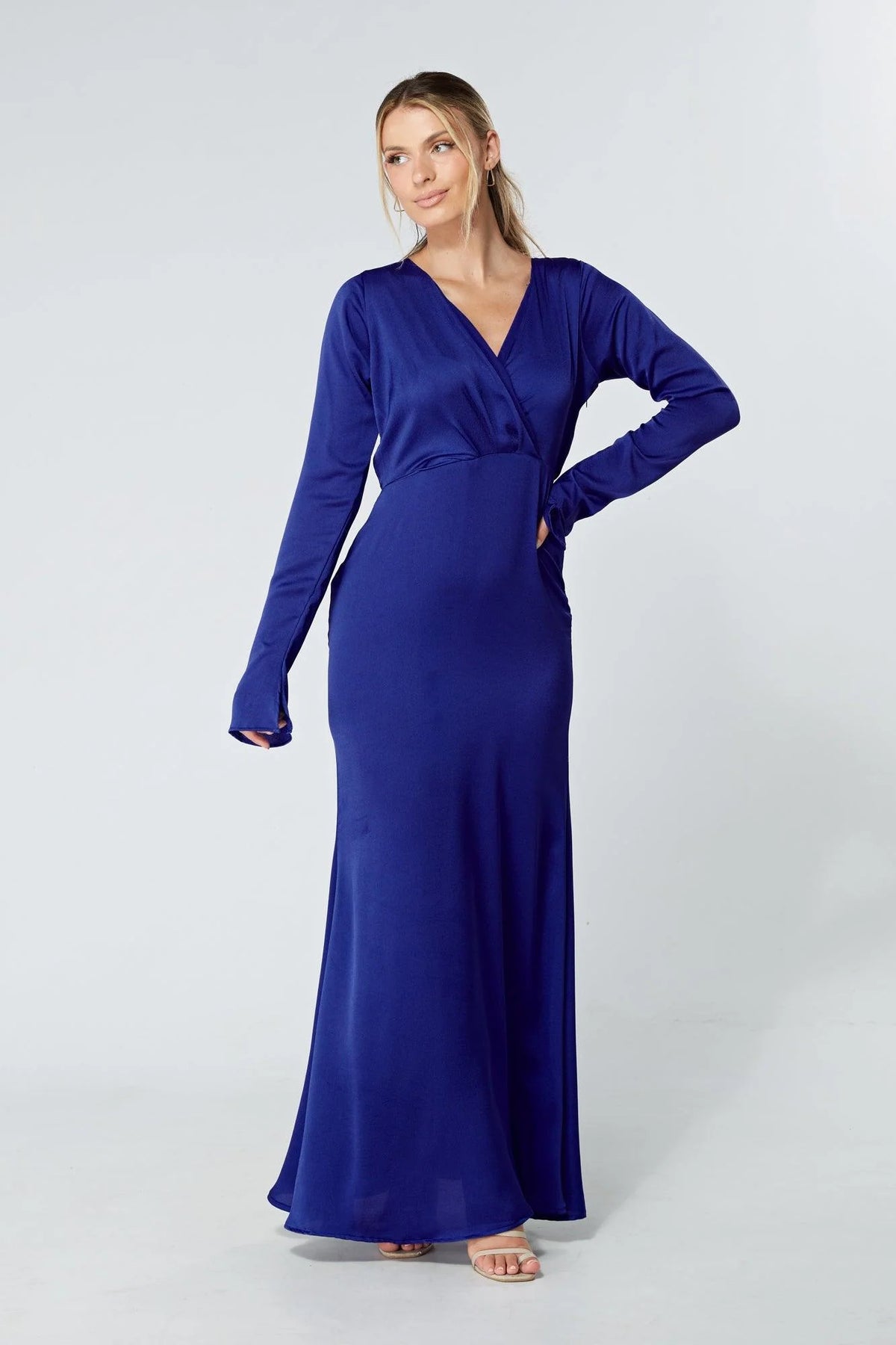 Alessandra Cobalt Blue Satin Crepe Maxi Dress