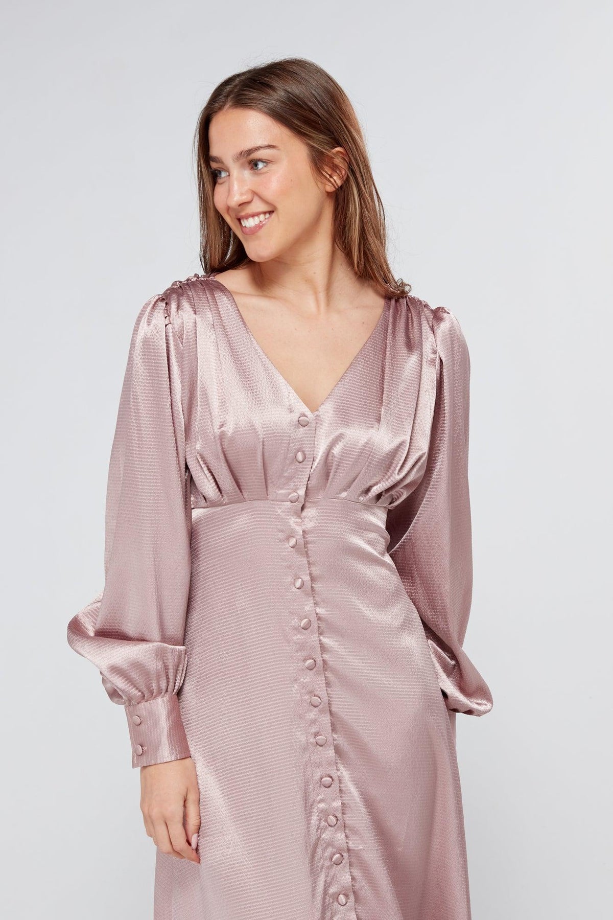 Charlize Dusty Pink Buttoned Front Maxi Dress