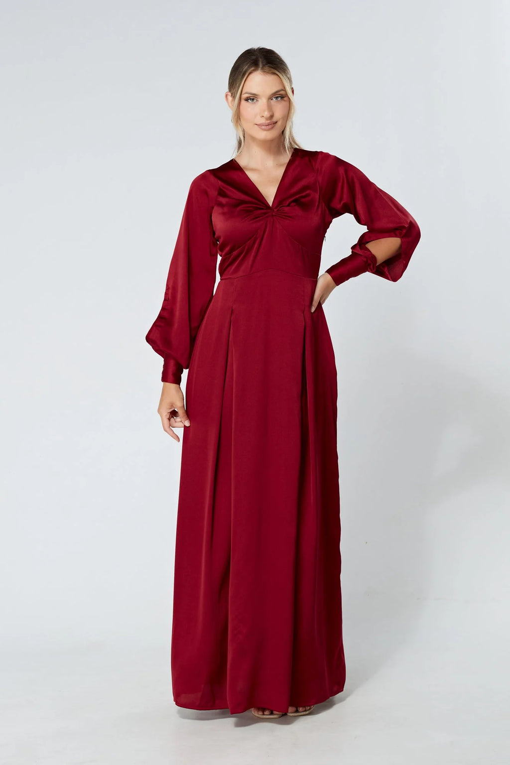 Delilah Deep Red Satin Maxi Dress