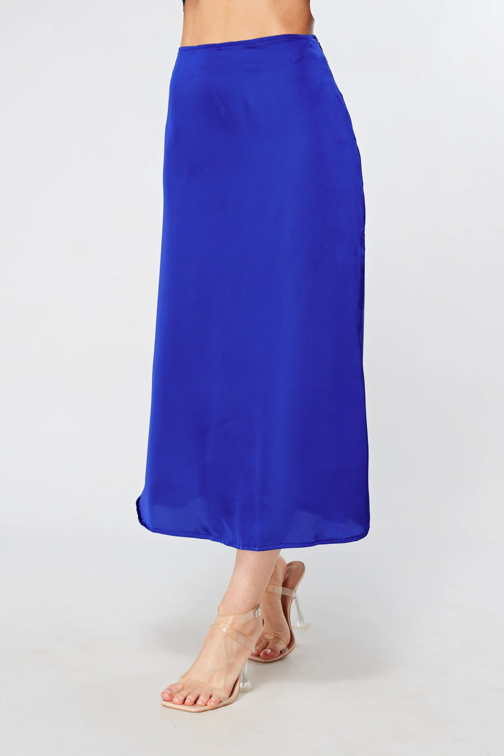 Elisa Cobalt Blue Satin Midi Skirt