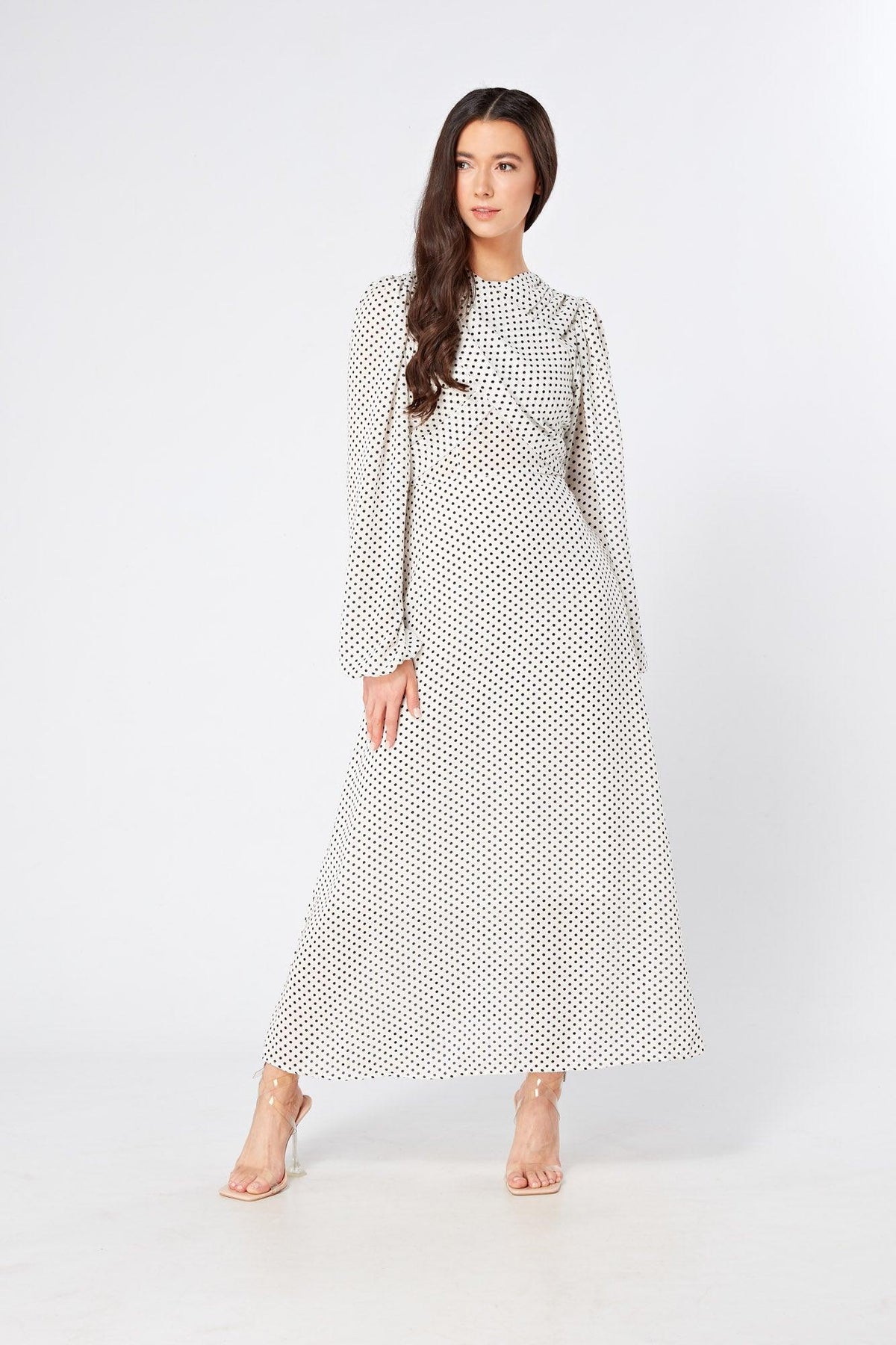 Mollie Black And White Dotted Midi Dress