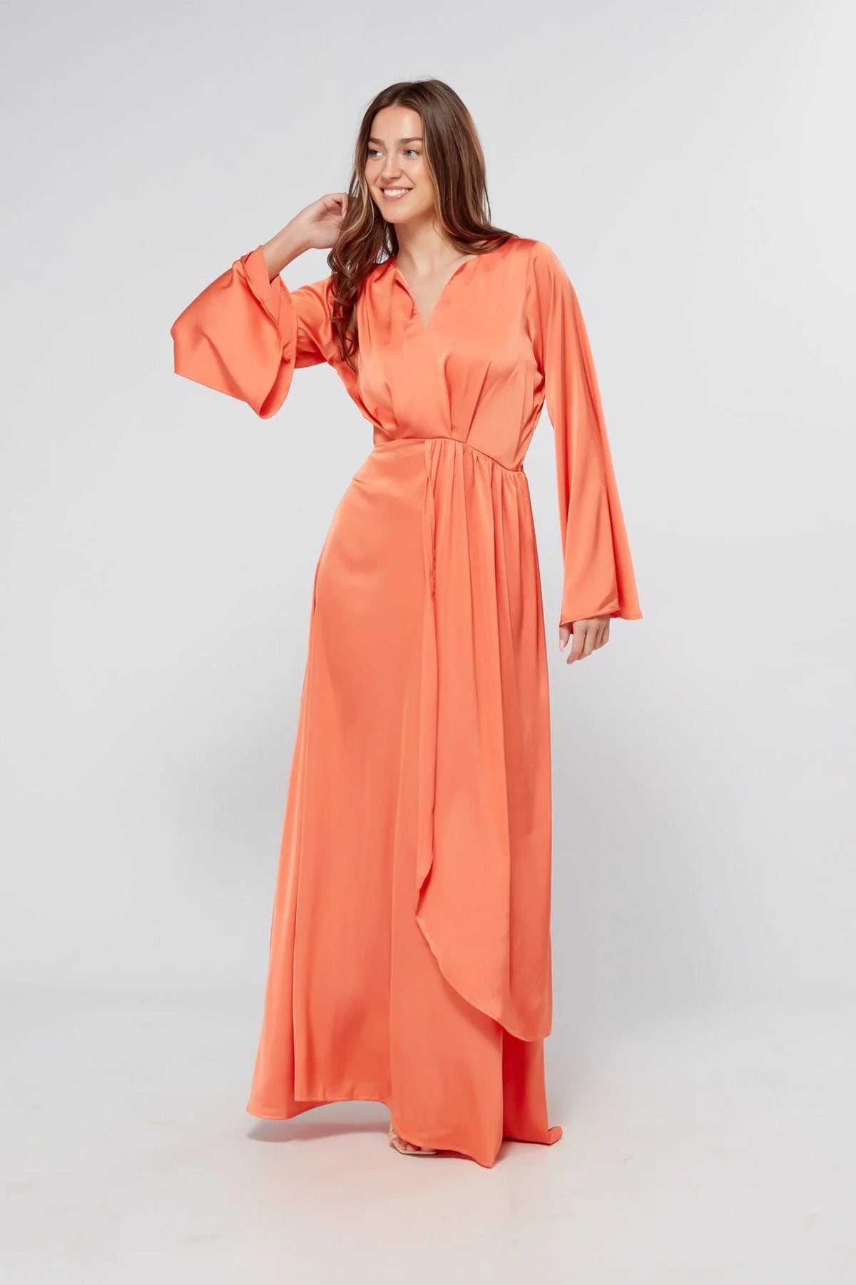 Ophelia Peachy Orange Luxury Satin Maxi
