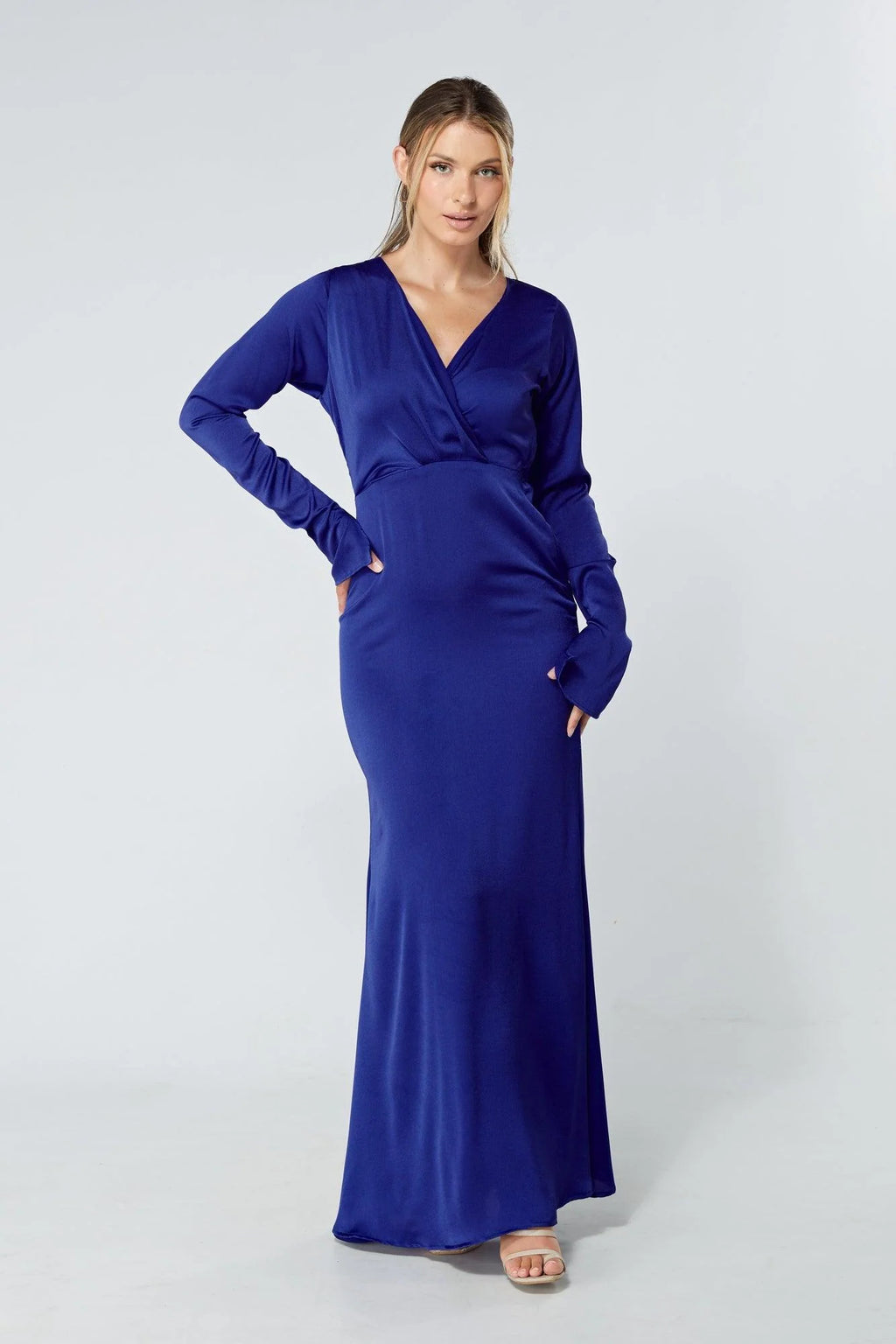 Alessandra Cobalt Blue Satin Crepe Maxi Dress