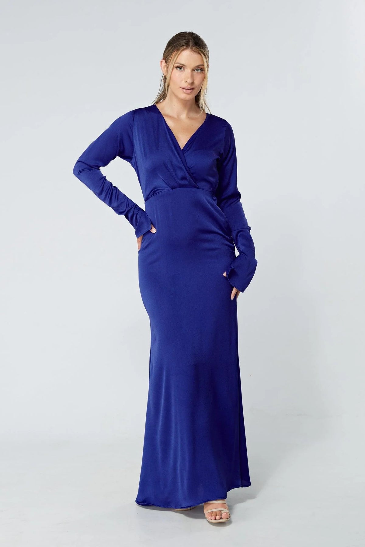 Alessandra Cobalt Blue Satin Crepe Maxi Dress