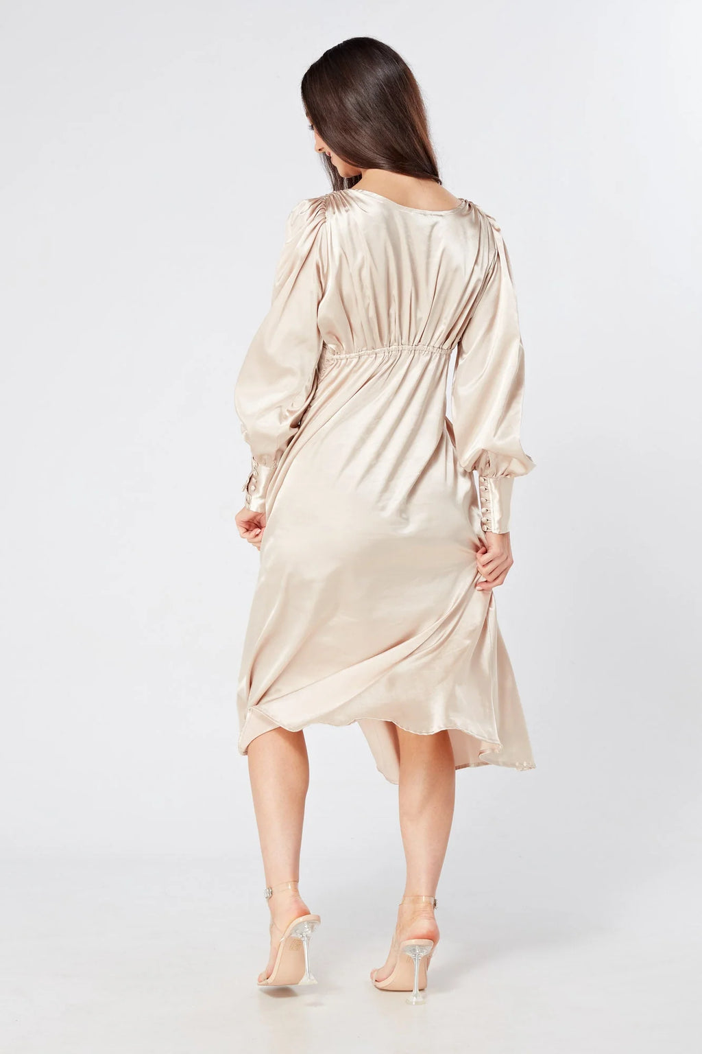 Gabriella Cream Satin Midi Dress