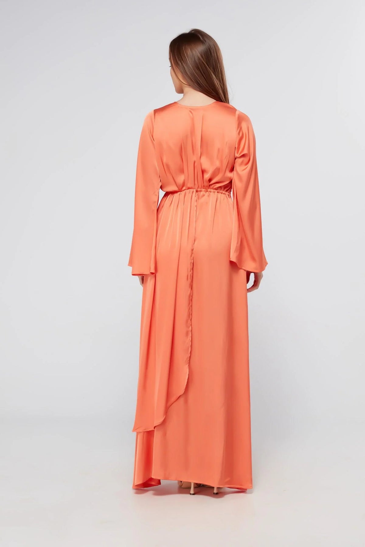 Ophelia Peachy Orange Luxury Satin Maxi