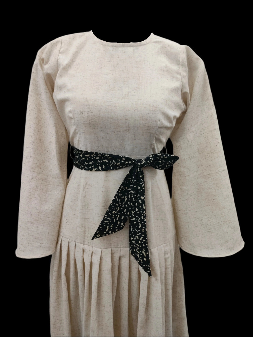Edna Off White Maxi Dress With Black Belt