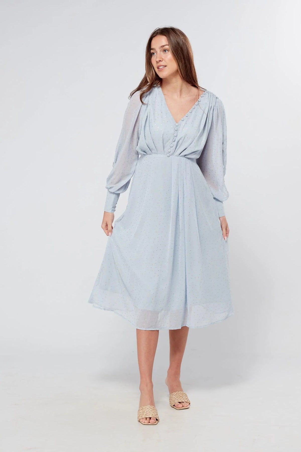 Giselle Premium Blue and Gold Midi Dress
