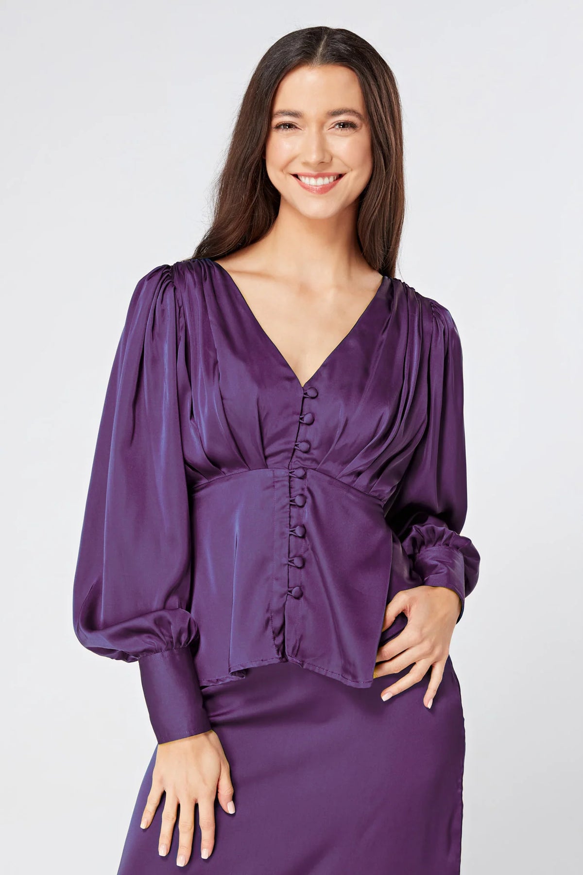 Elisa Mauve Purple Buttoned Blouse