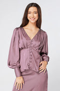 Elisa Lilac Pink Satin Buttoned Blouse