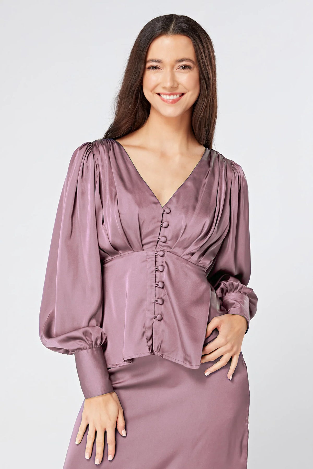 Elisa Lilac Pink Satin Buttoned Blouse