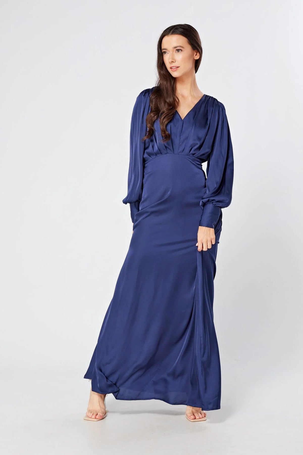Afina Dark Blue Satin Maxi Dress
