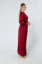 Lila Deep Red Knotted Front Soft Crepe Maxi Dress
