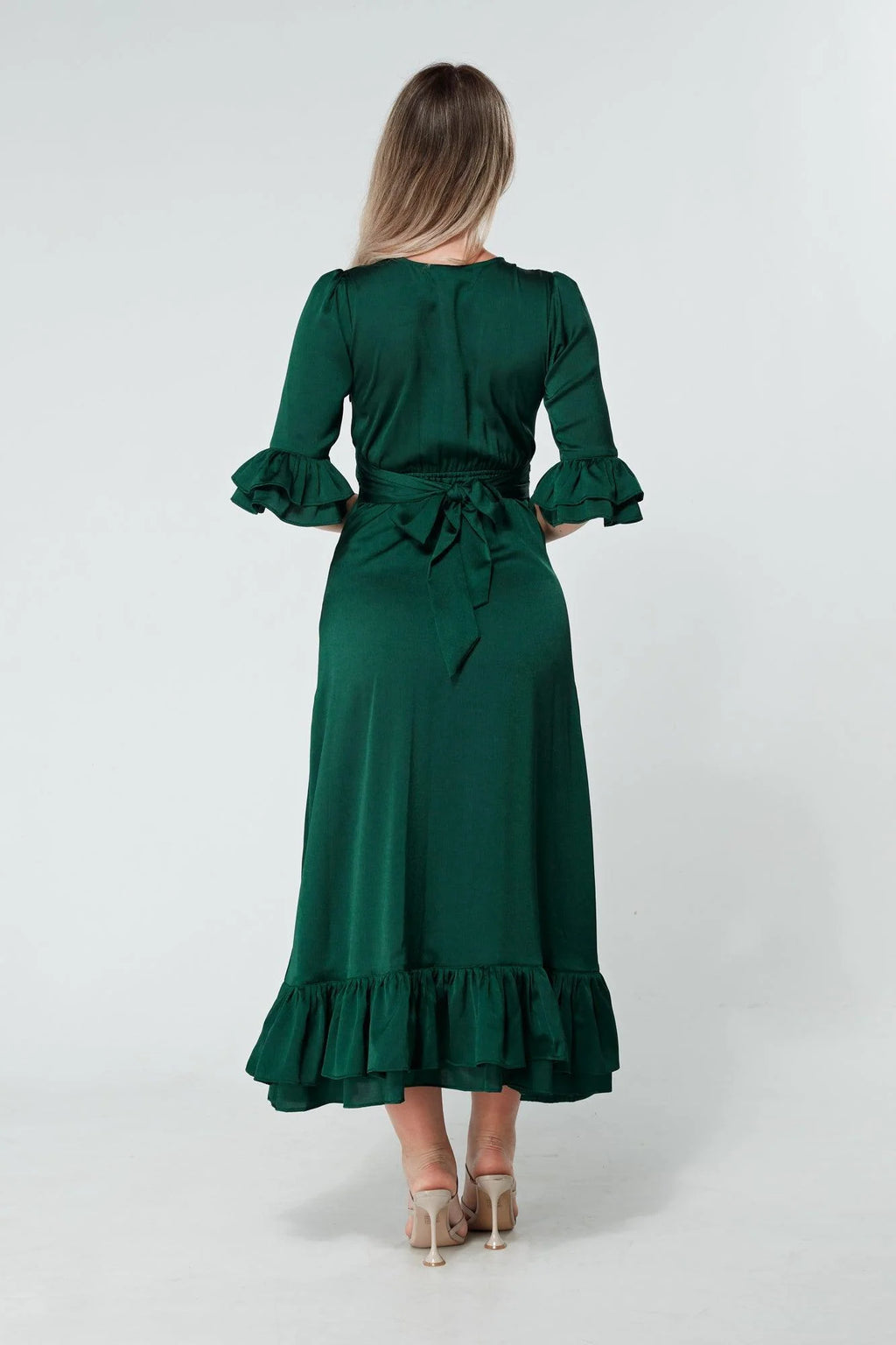 Francesca Satin Green Midaxi Dress