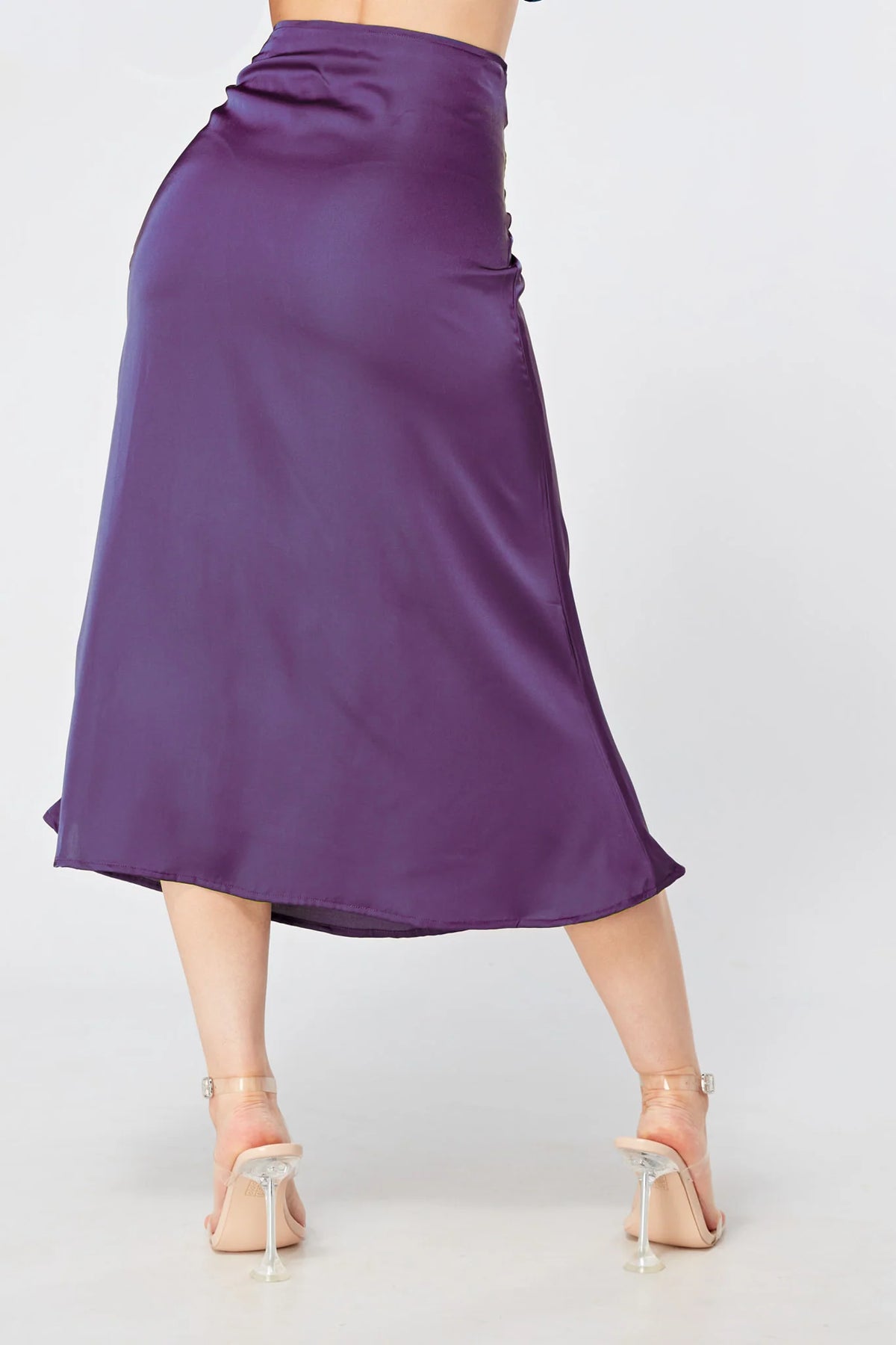 Elisa Mauve Satin Midi Skirt