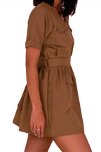 Adah Khaki Beige Mini Dress