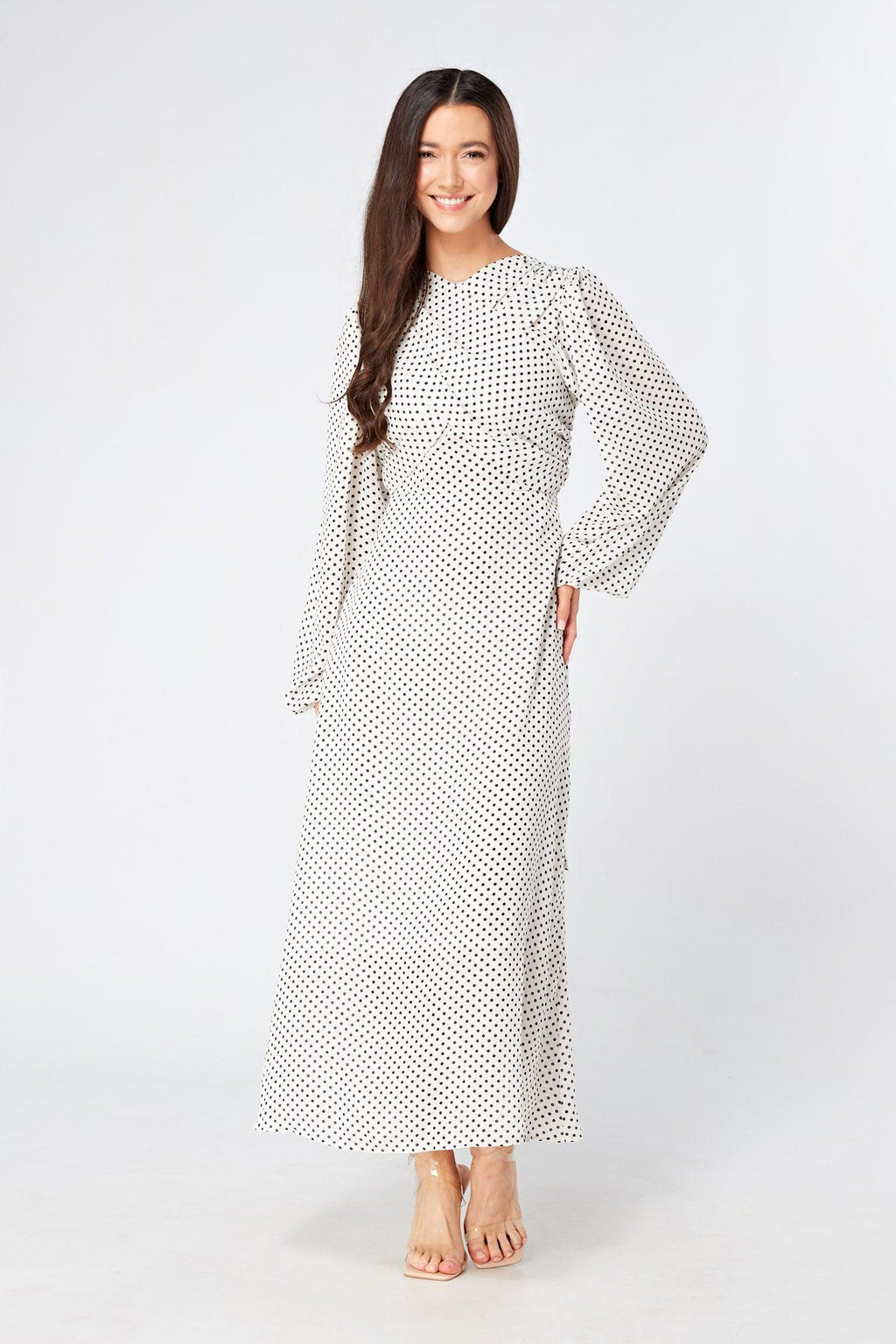 Mollie Black And White Dotted Midi Dress