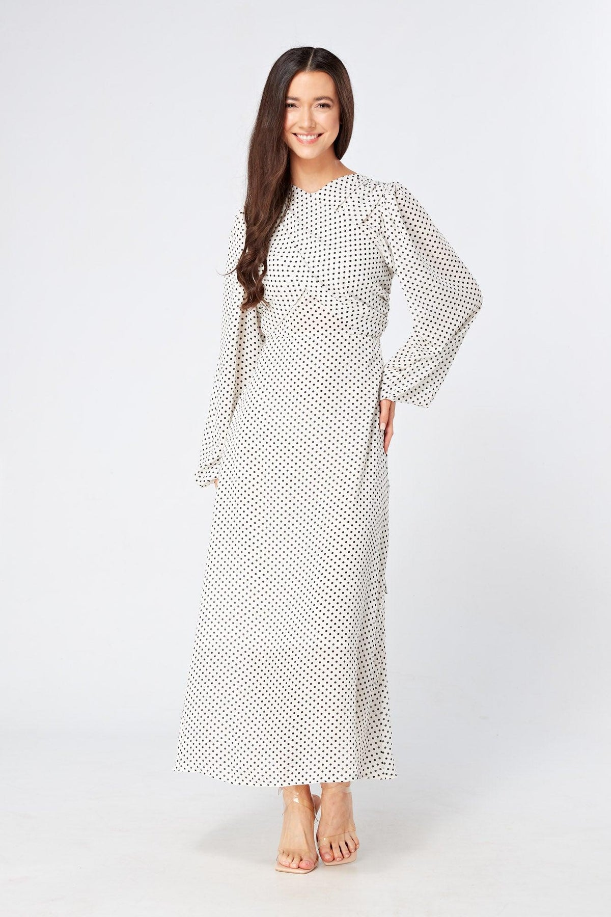 Mollie Black And White Dotted Midi Dress