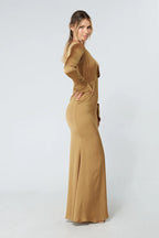 Alessandra Gold Satin Crepe Maxi Dress